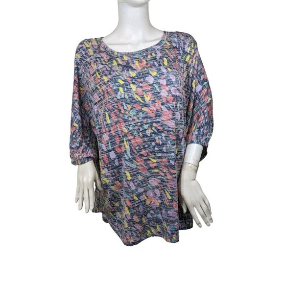 Westbound Tops - Westbound Women's Multi Color Pastel Confetti Short Sleeve Blouse Plus Size 3X